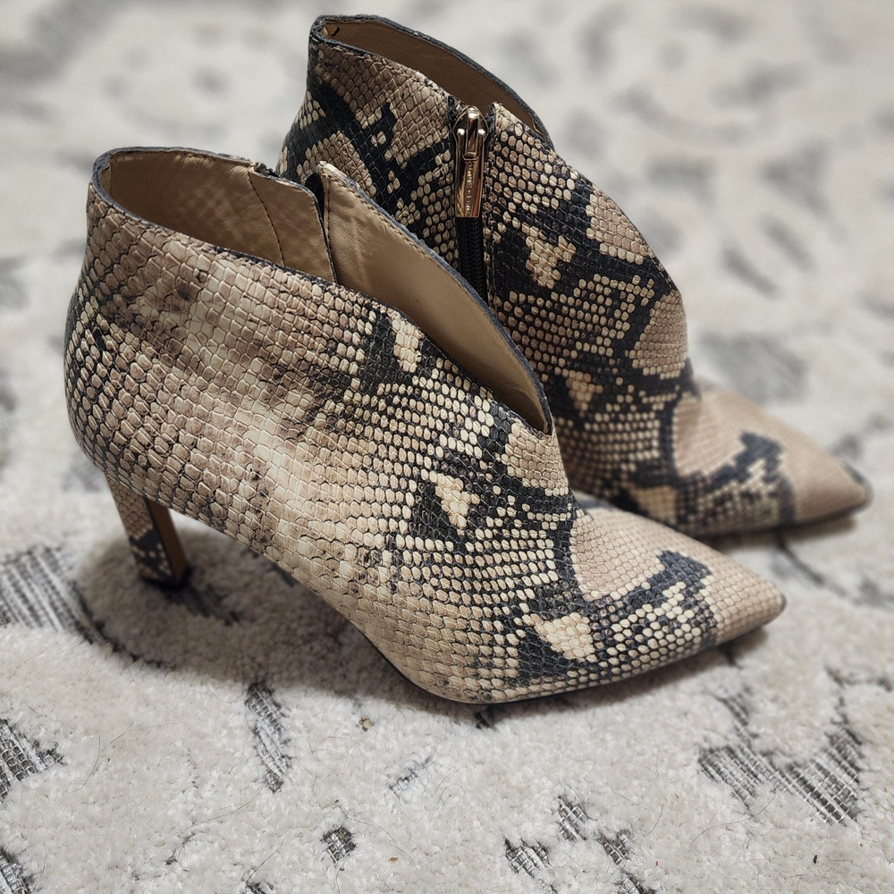 Vince Camuto Beige and Black Snakeskin Ankle Booties - Picture 4 of 11